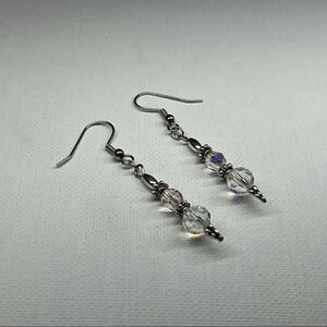 Earrings – Vintage Silver-Tone Aurora Borealis Crystal Dangles